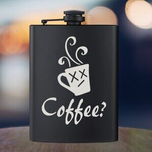 Personalized Engraved Sad Face Cup Coffee Black Flask